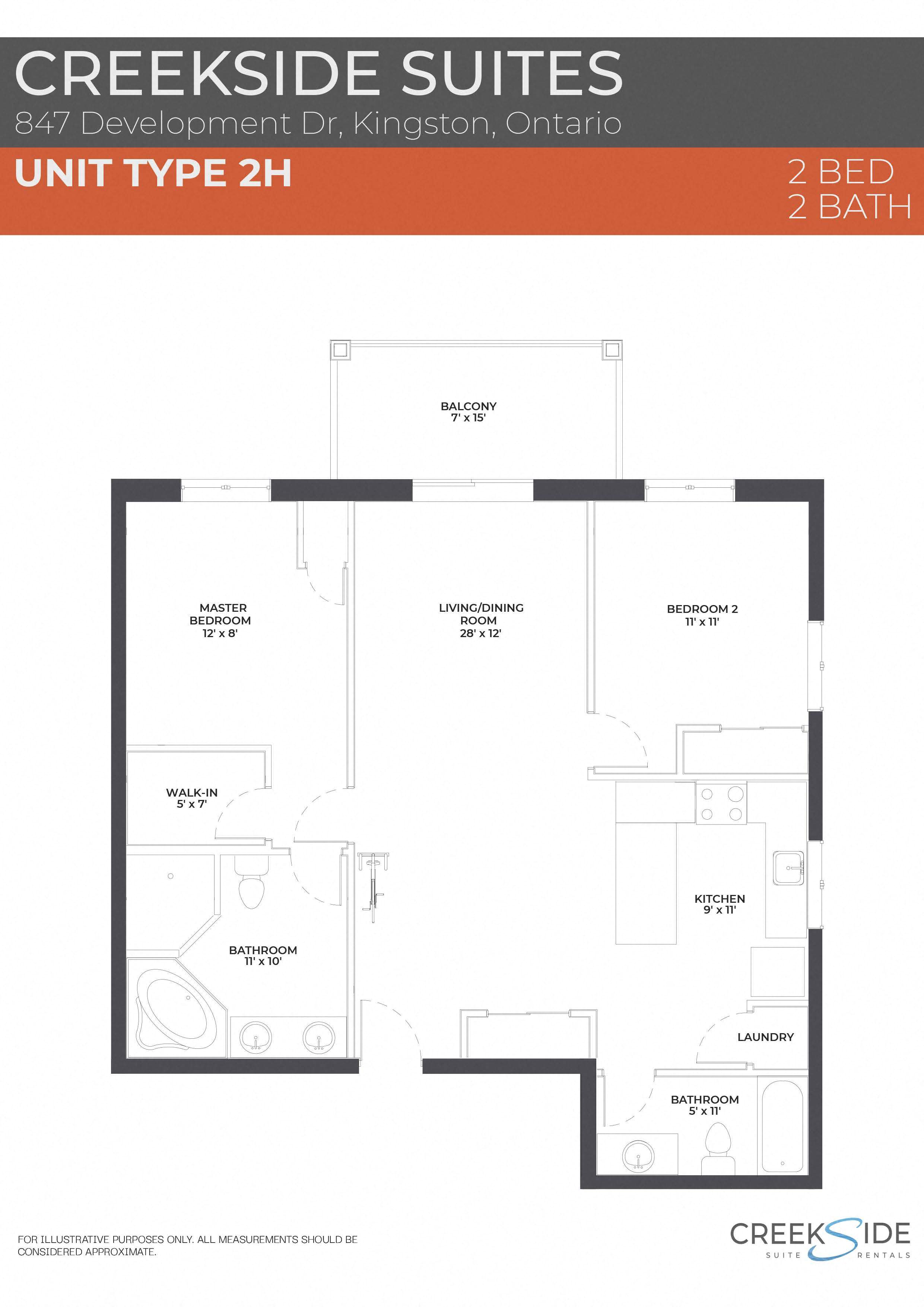 Floor plan for 2 beds, 2 baths, 1101 sqft